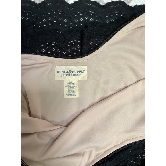 Black Crocheted Knit Open Back Dress W/ Ribbon Tie Ralph Lauren Denim &Supply - Picture 5 of 5